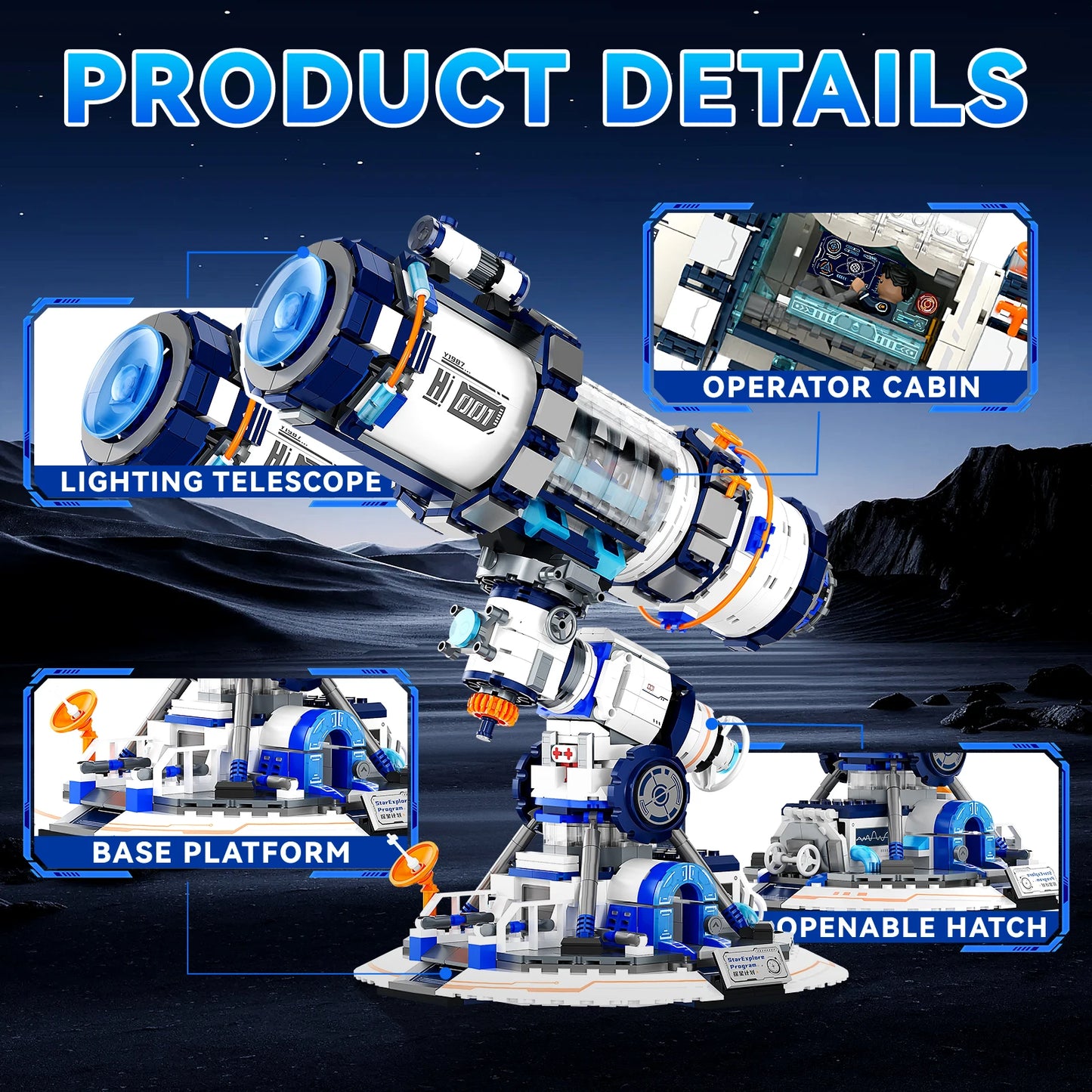 TENHORSE Space Telescope Block Set With Lighting 995 Pcs