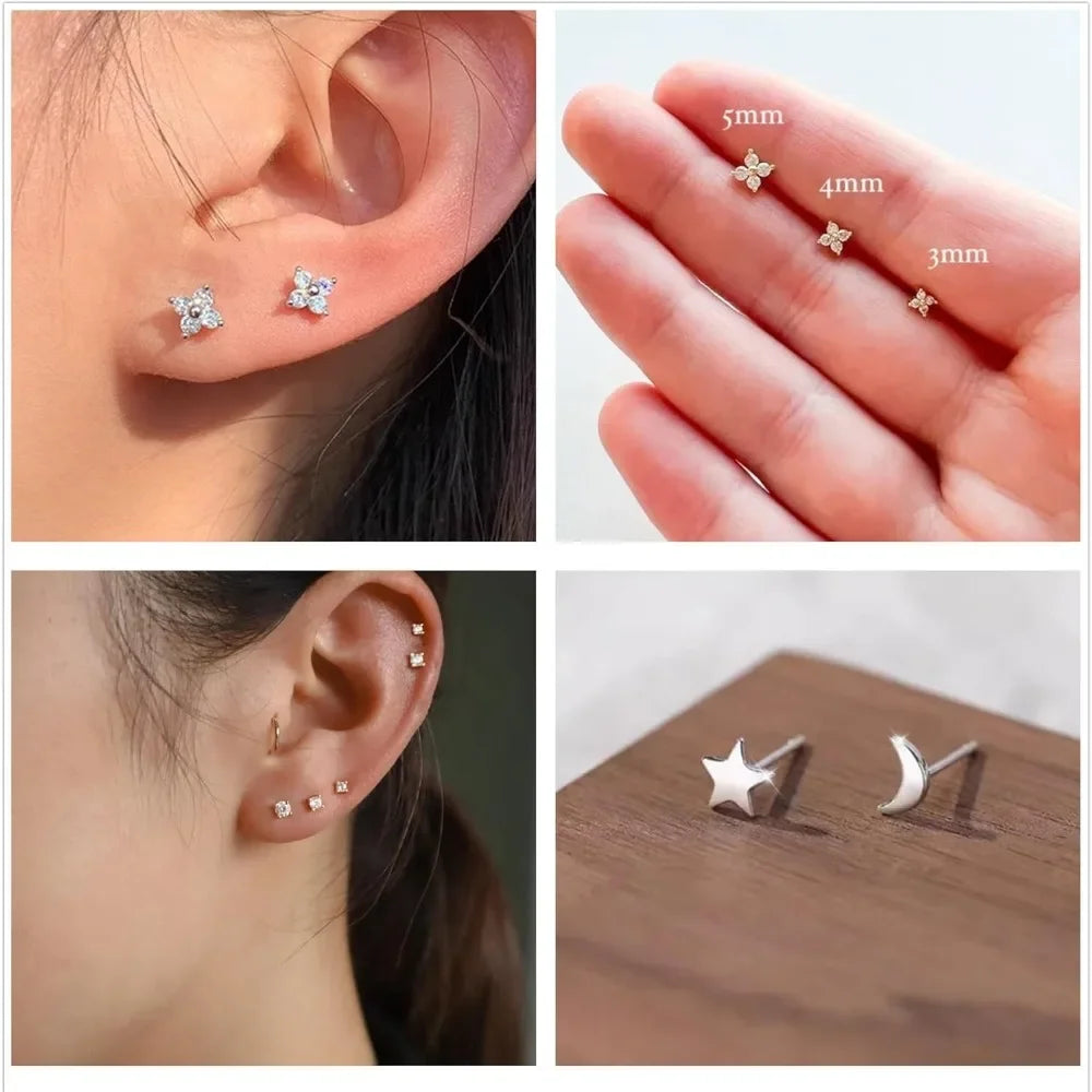 Zhejiang Sterling Silver 3 Pairs Tiny Stud Earrings Women