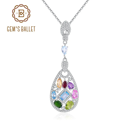 GEM'S BALLET Sterling Silver Multi Gemstone Pendant Necklace