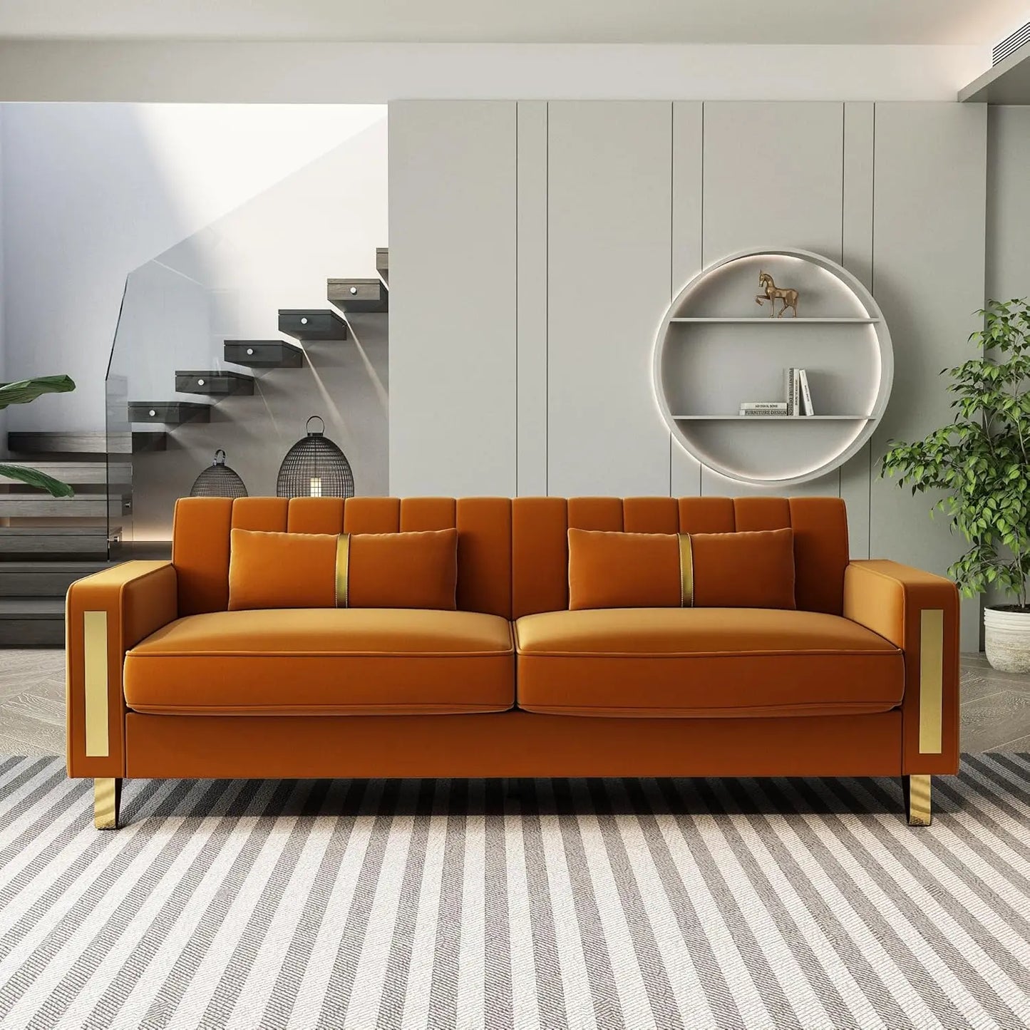 Guangbai Modern Velvet Loveseat Sectional Sofa Metal Legs