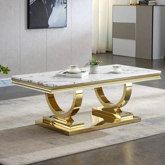 Marble Coffee Table With Mirrored Stainless Steel Base