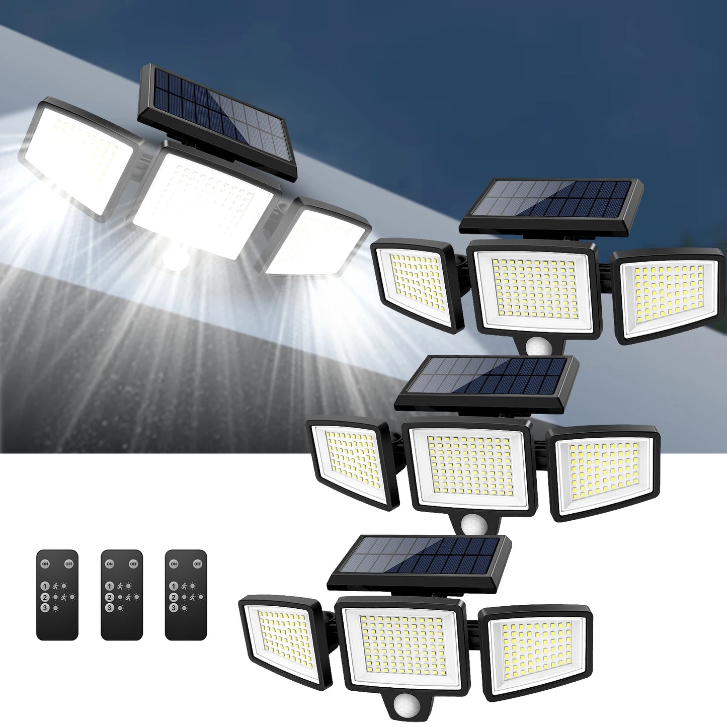 SZRSTH Three Head Solar Motion Sensor Light With 200 LEDs