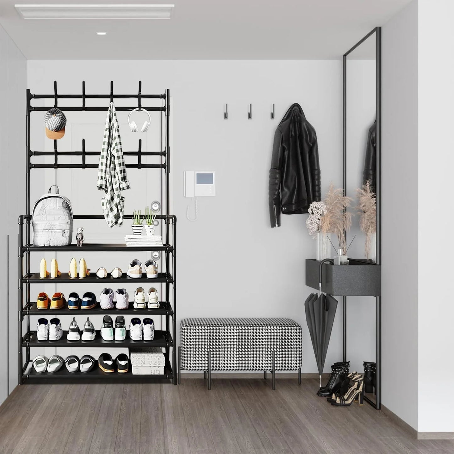 Hign-concerned Coat Rack With Shoe Organizer Five Tier