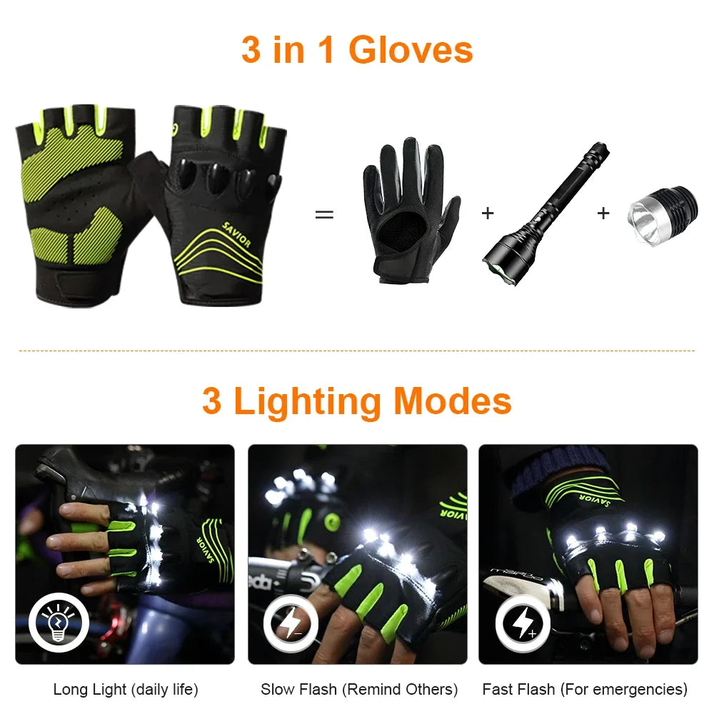 Savior Outdoor Cycling Gloves Half Finger LED Nightview