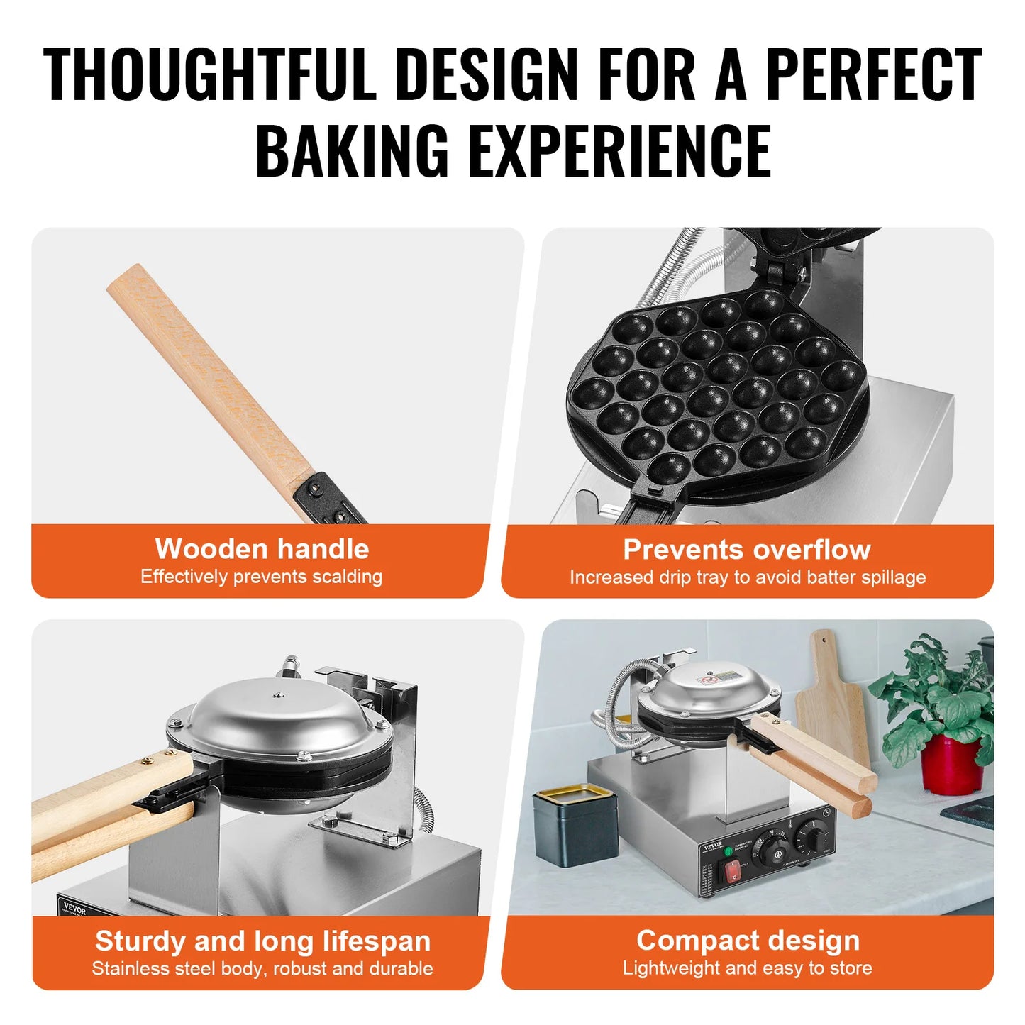 SucceBuy Commercial Egg Bubble Waffle Maker 1400W Stainless
