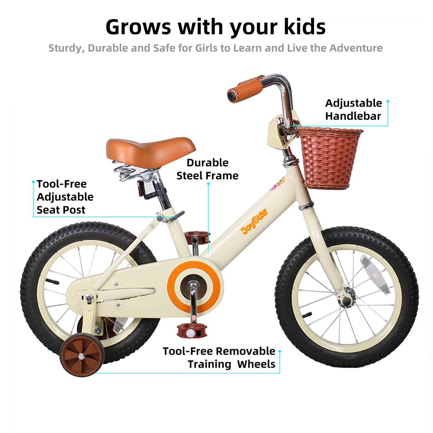 JOYSTAR Vintage Kids Bike With Training Wheels And Basket