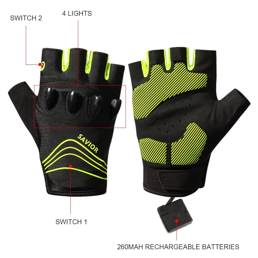 Savior Outdoor Cycling Gloves Half Finger LED Nightview