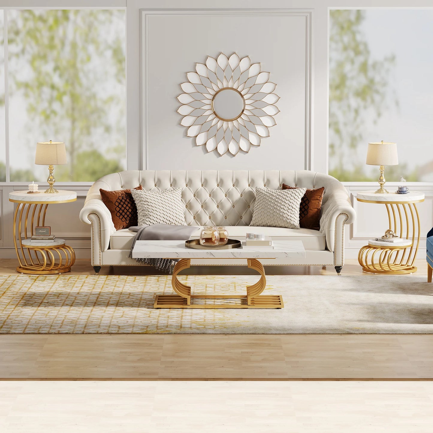 Tribesigns Round End Table With Storage Shelf Faux Marble