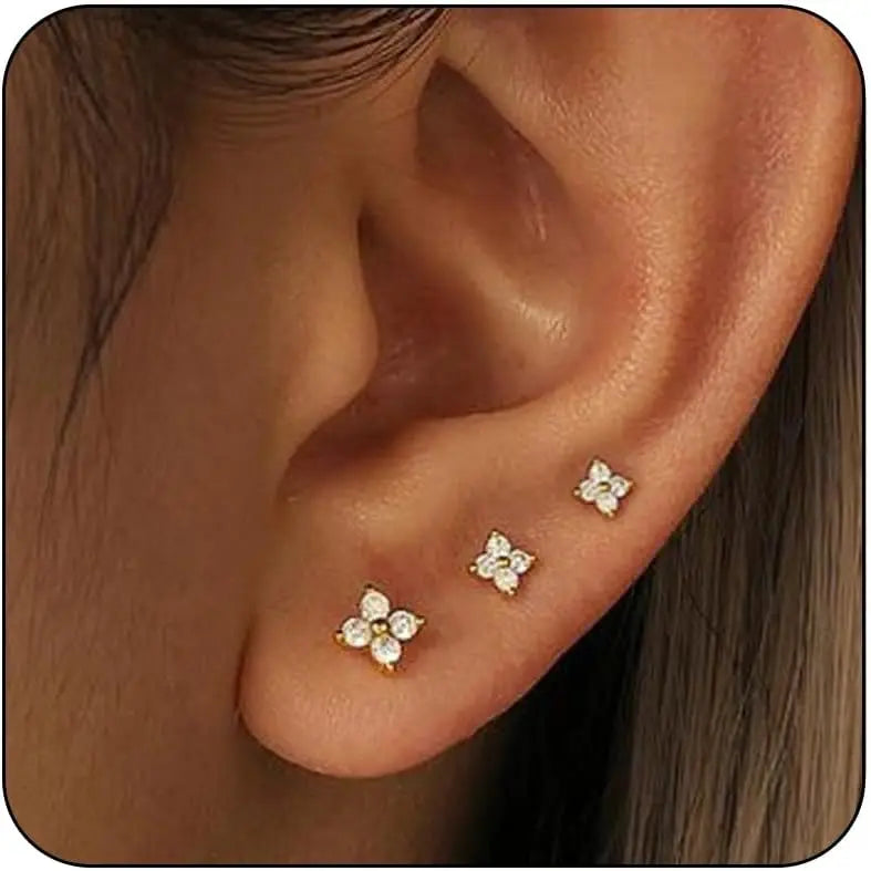 Zhejiang Sterling Silver 3 Pairs Tiny Stud Earrings Women