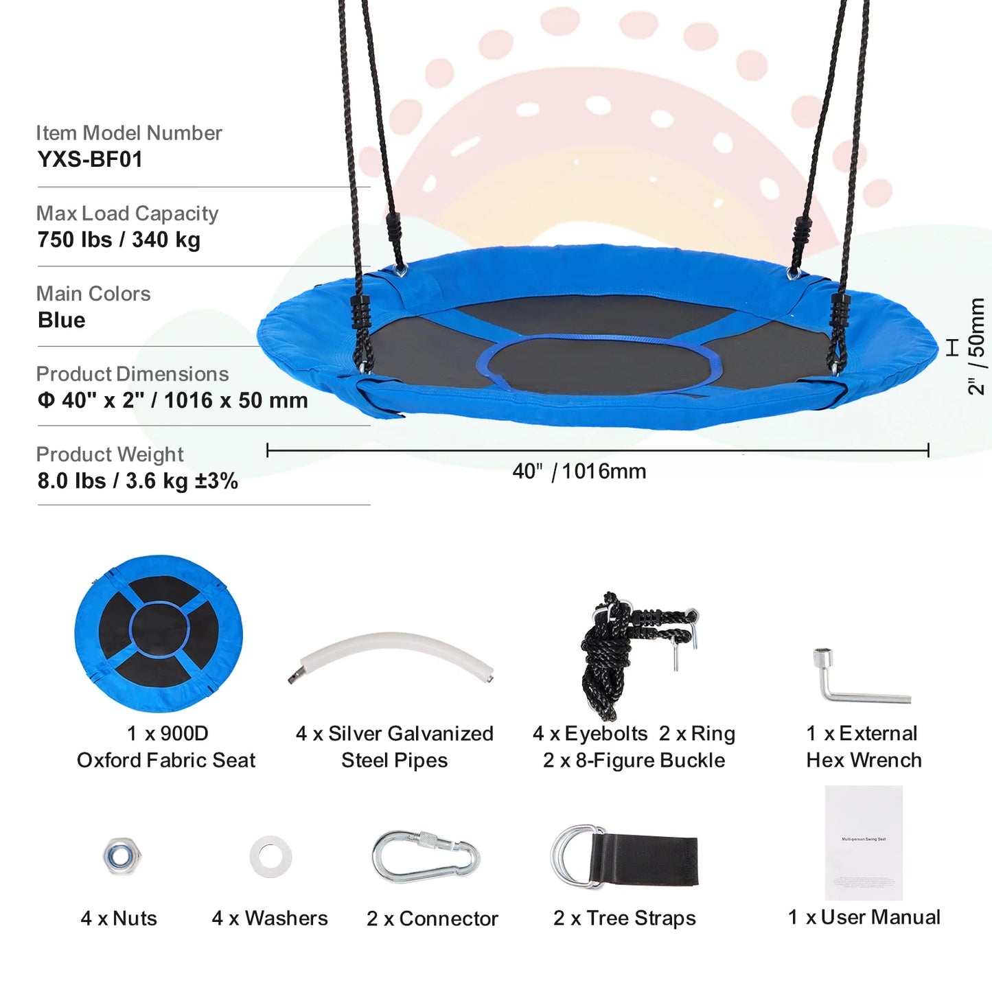 SucceBuy Saucer Tree Swing 750lbs Outdoor Round Seat