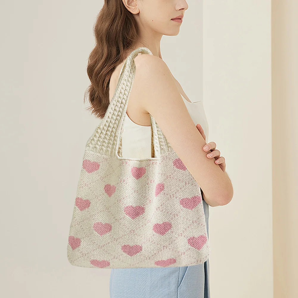 Shunmaii Heart Pattern Beach Tote Bag For Women Vacation