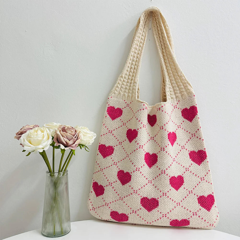 Shunmaii Heart Pattern Beach Tote Bag For Women Vacation