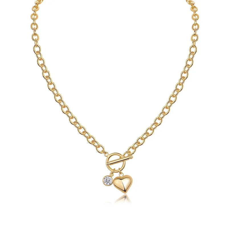 Jiuzuan Heart Pendant Necklace 18K Gold Plated 925 Silver