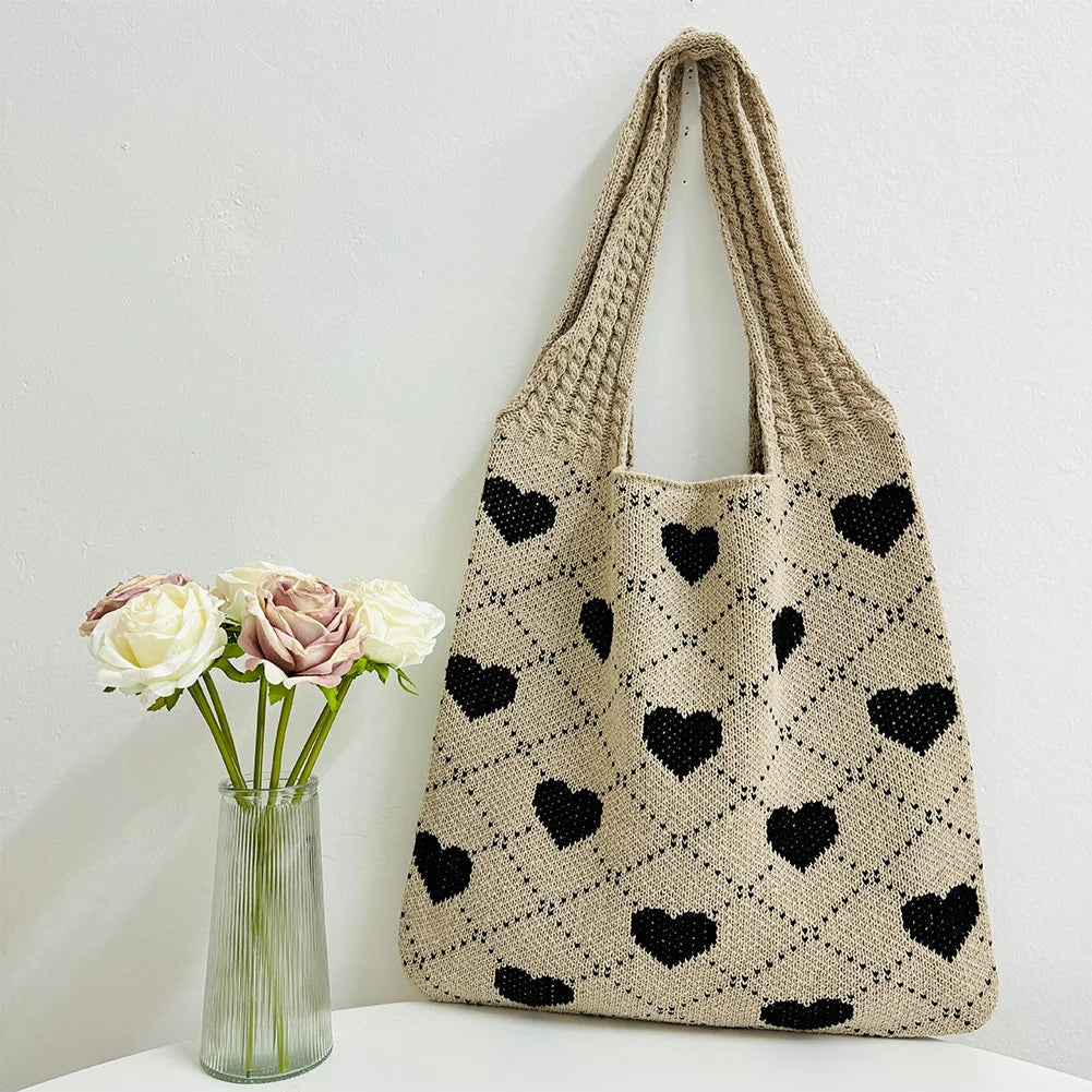Shunmaii Heart Pattern Beach Tote Bag For Women Vacation