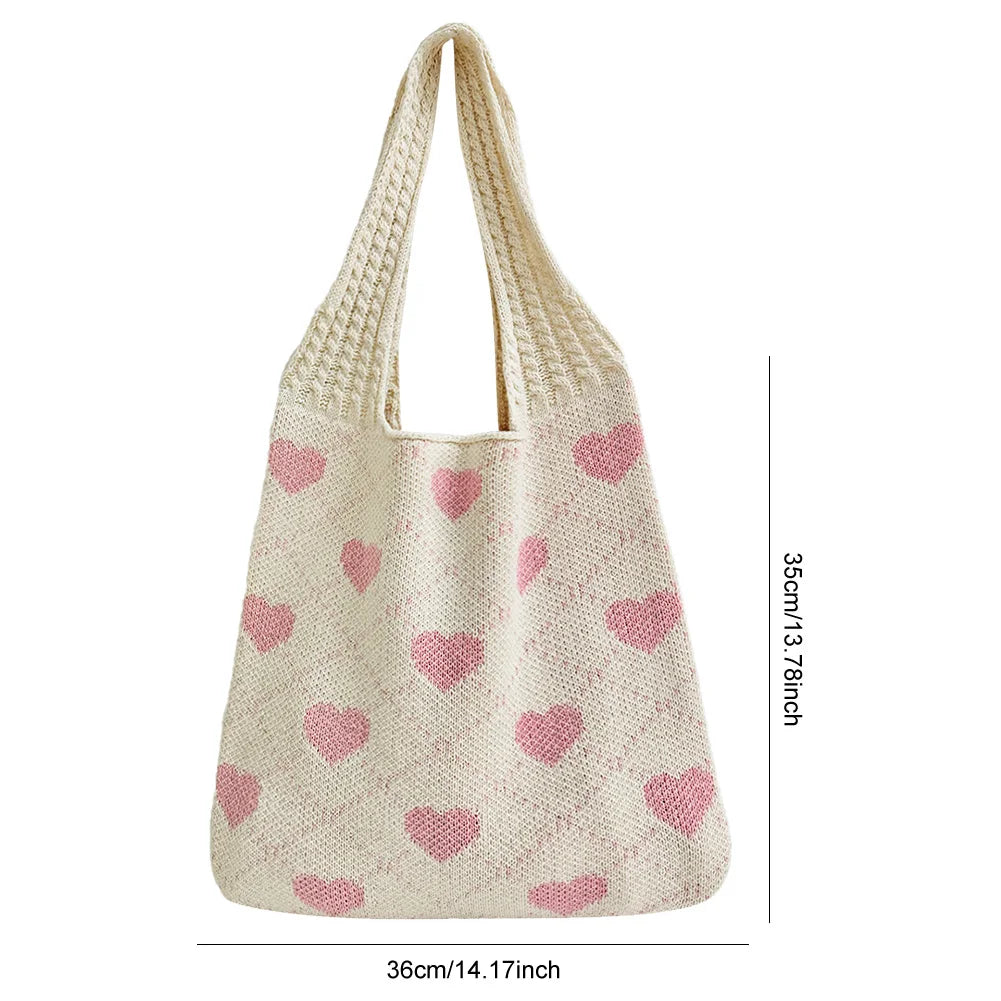 Shunmaii Heart Pattern Beach Tote Bag For Women Vacation