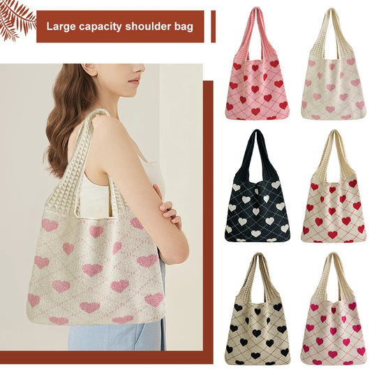 Shunmaii Heart Pattern Beach Tote Bag For Women Vacation