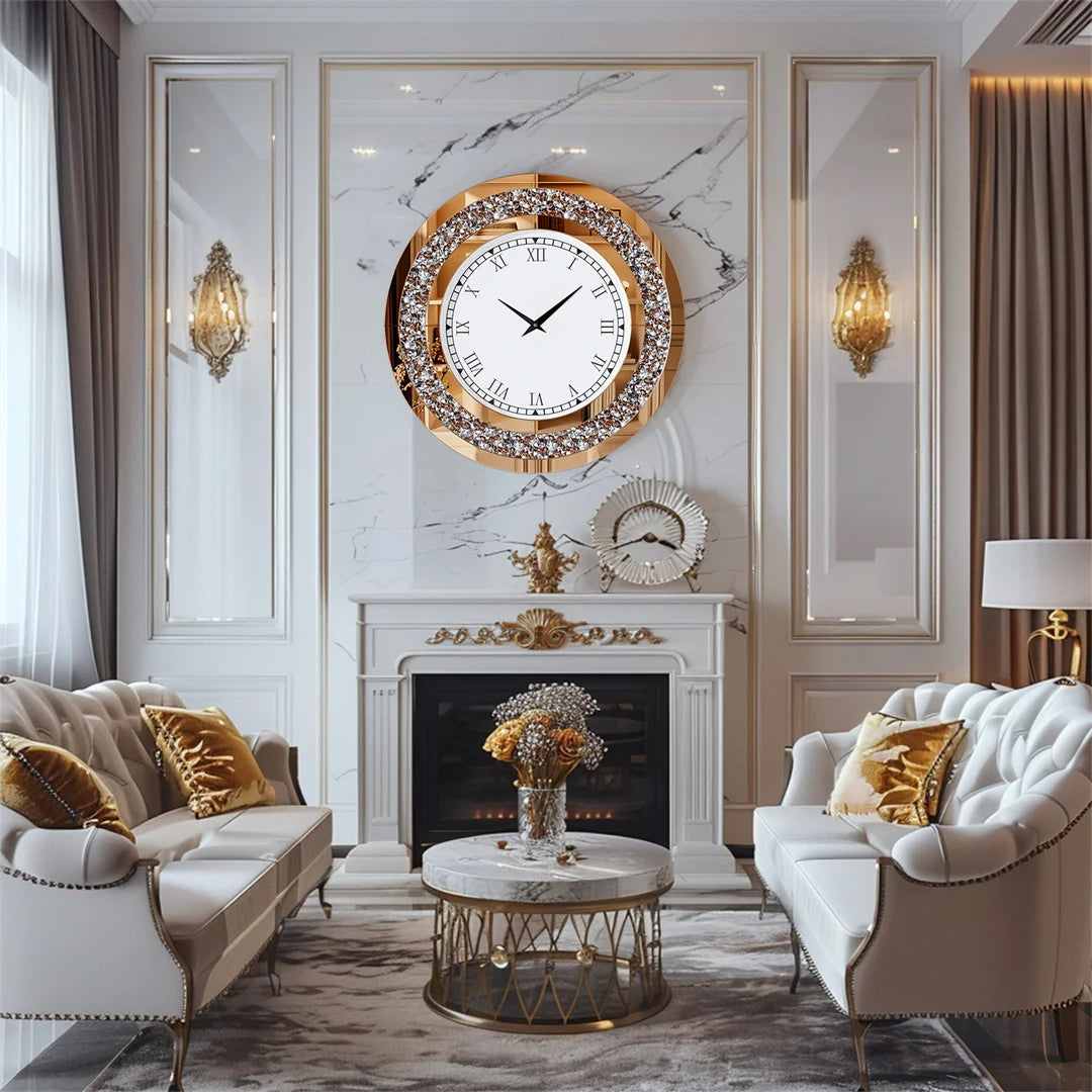 LUVODI Diamond Crystal 3D Wall Clock With Roman Numerals