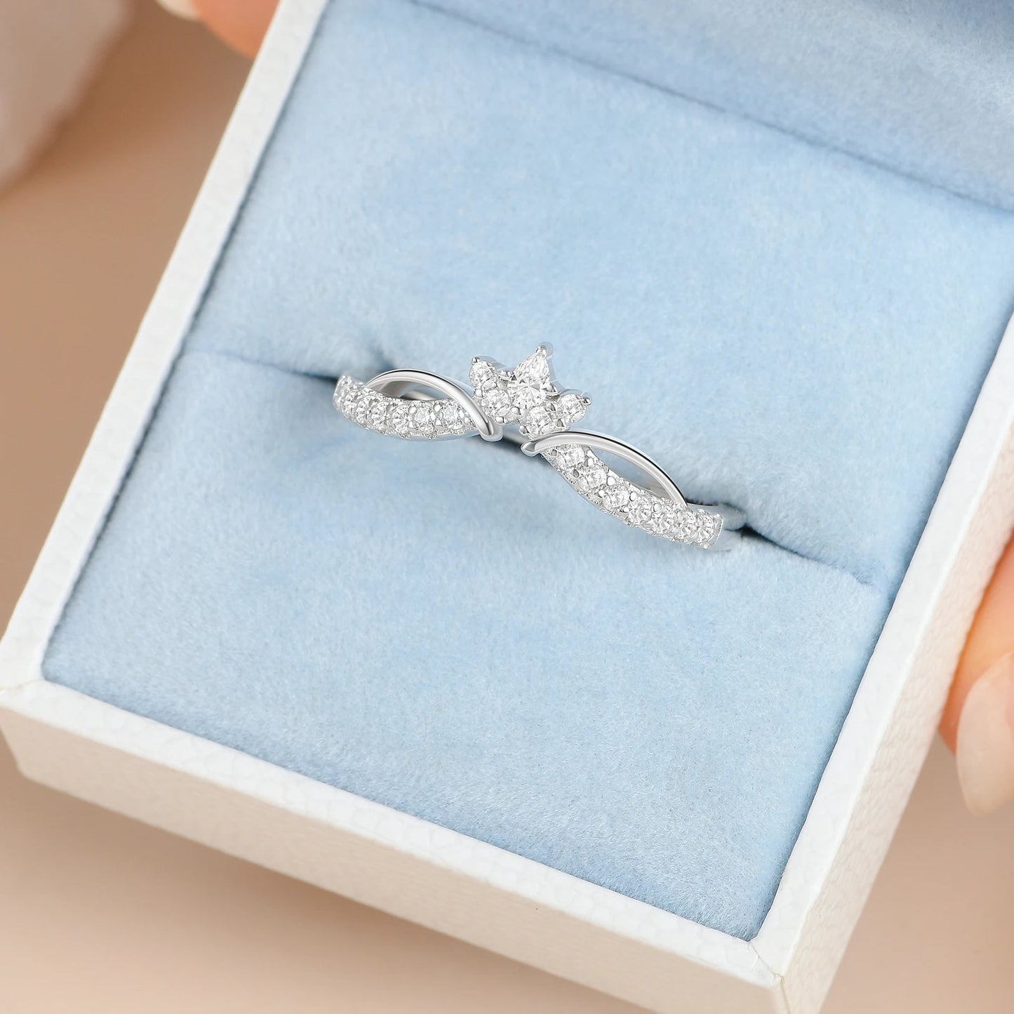 Newshe Moissanite Wedding Band Women Crown Ring 925 Silver