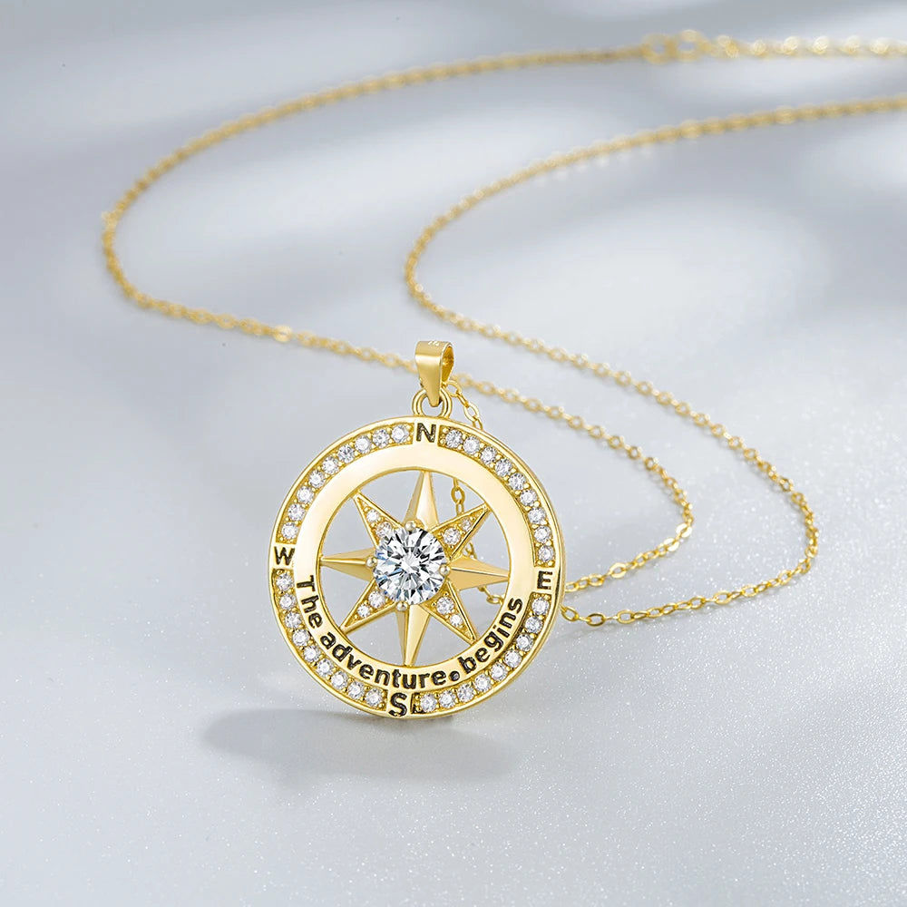 Sterling Silver Compass Necklace Cubic Zirconia Pendant