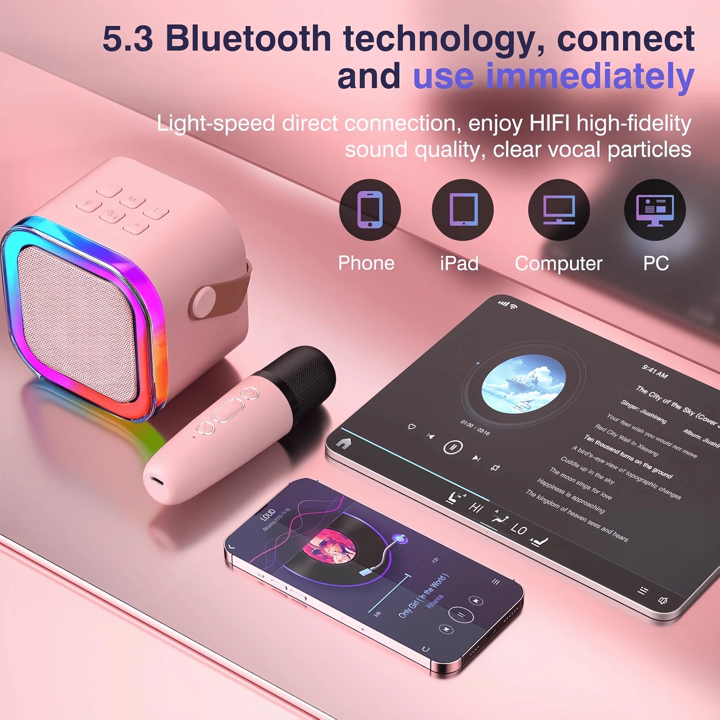 Colorful Lights K12 Karaoke Machine Portable Bluetooth