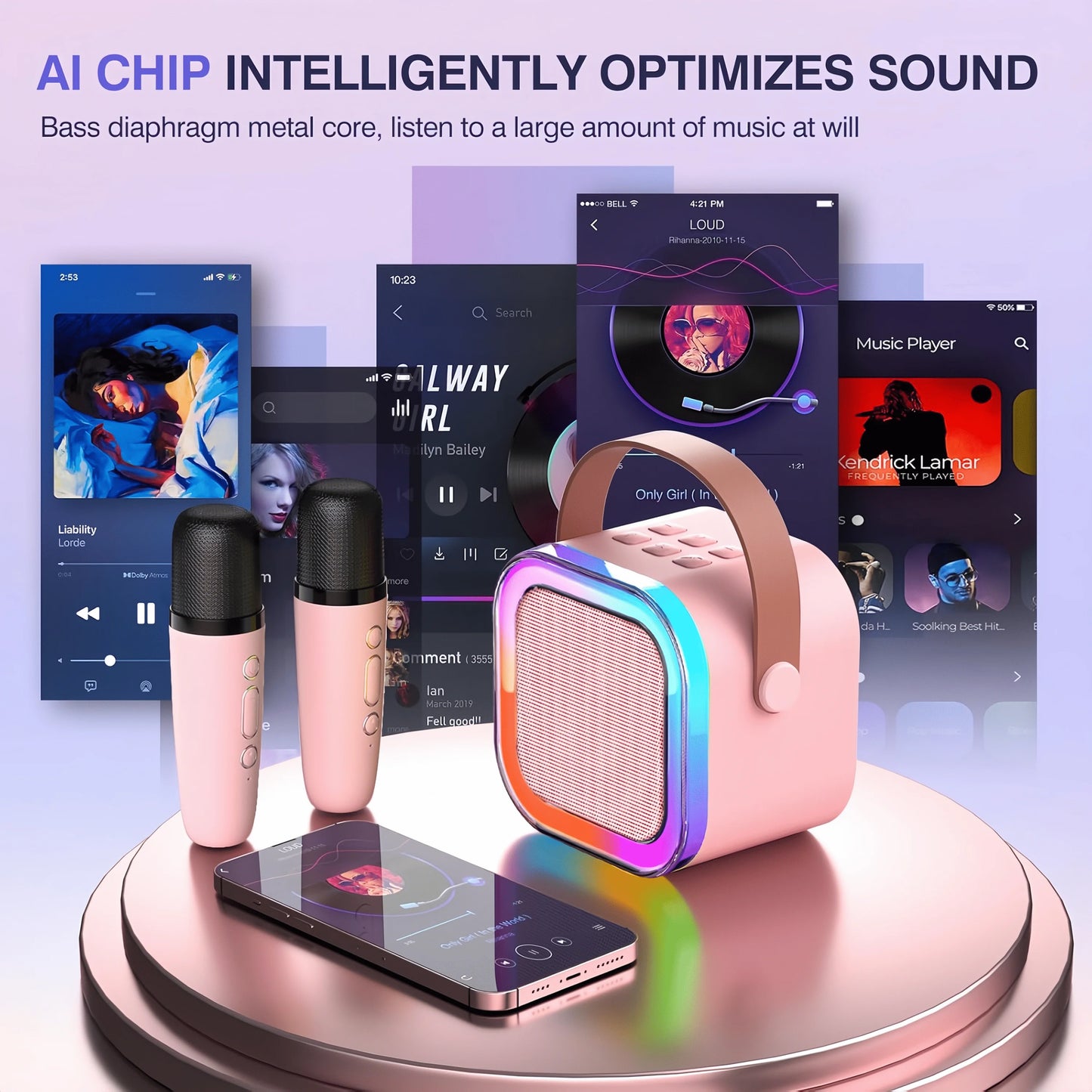 Colorful Lights K12 Karaoke Machine Portable Bluetooth