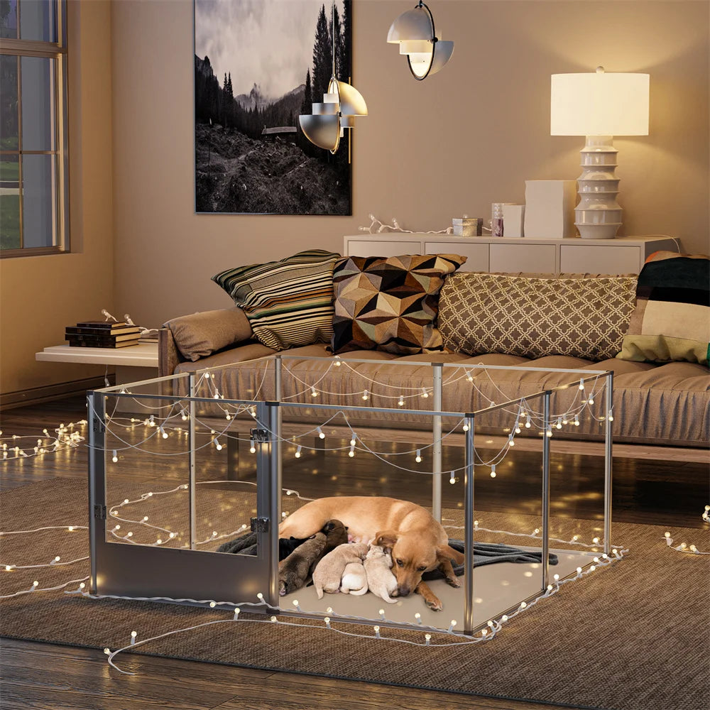 BORWARTH Acrylic Dog Playpen Enclosure With Waterproof Pad