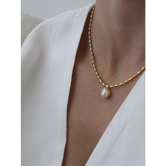 Titanium With 18K Gold Beads Pearl Choker Necklace Elite