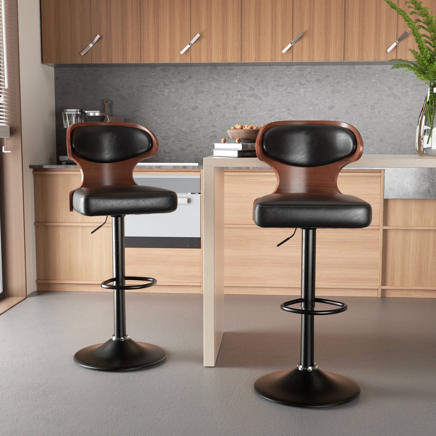 Nalupatio Bar Stool Set With Backrest And PU Leather