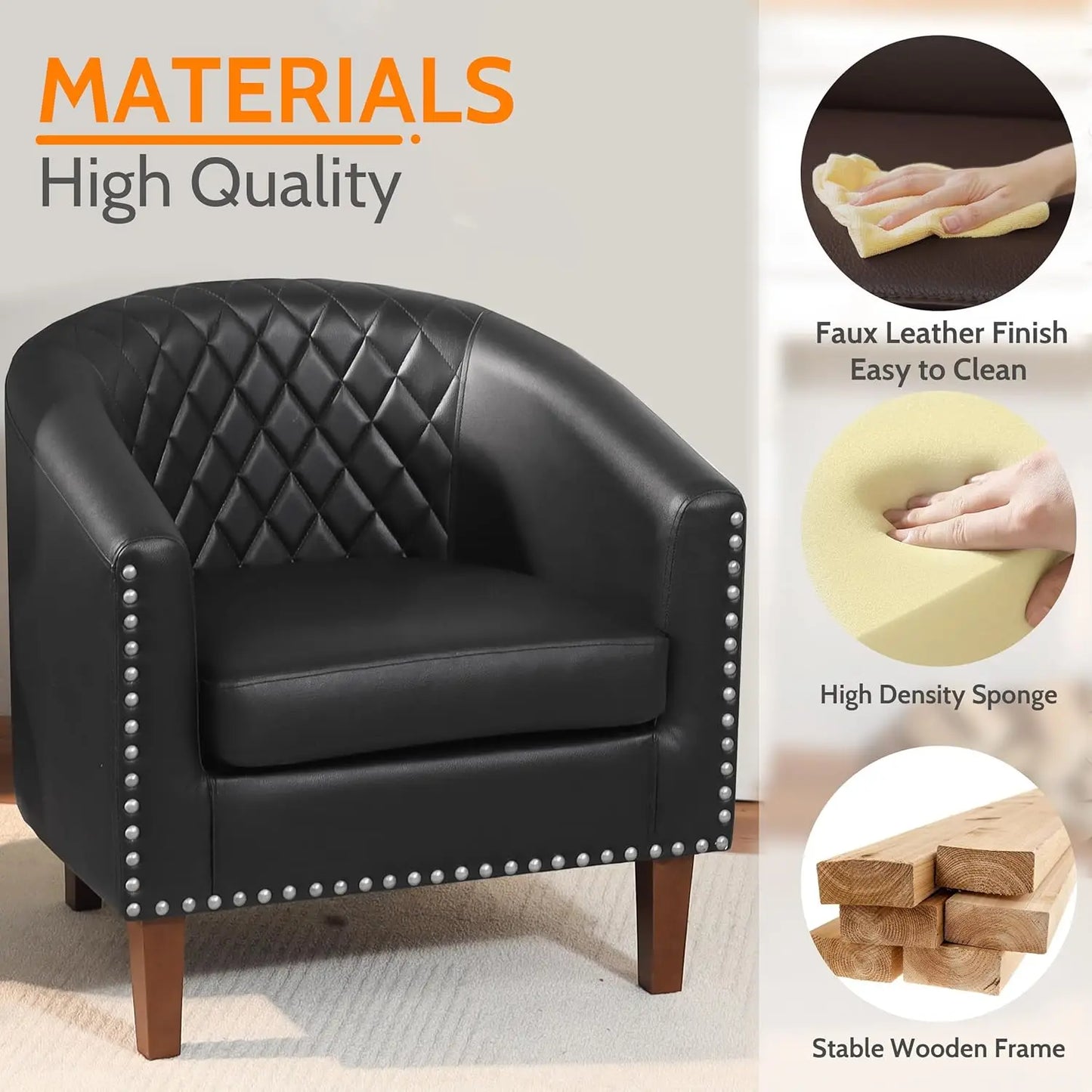 XMSJH Barrel Chair Set of 2 Faux Leather Nailhead Trim