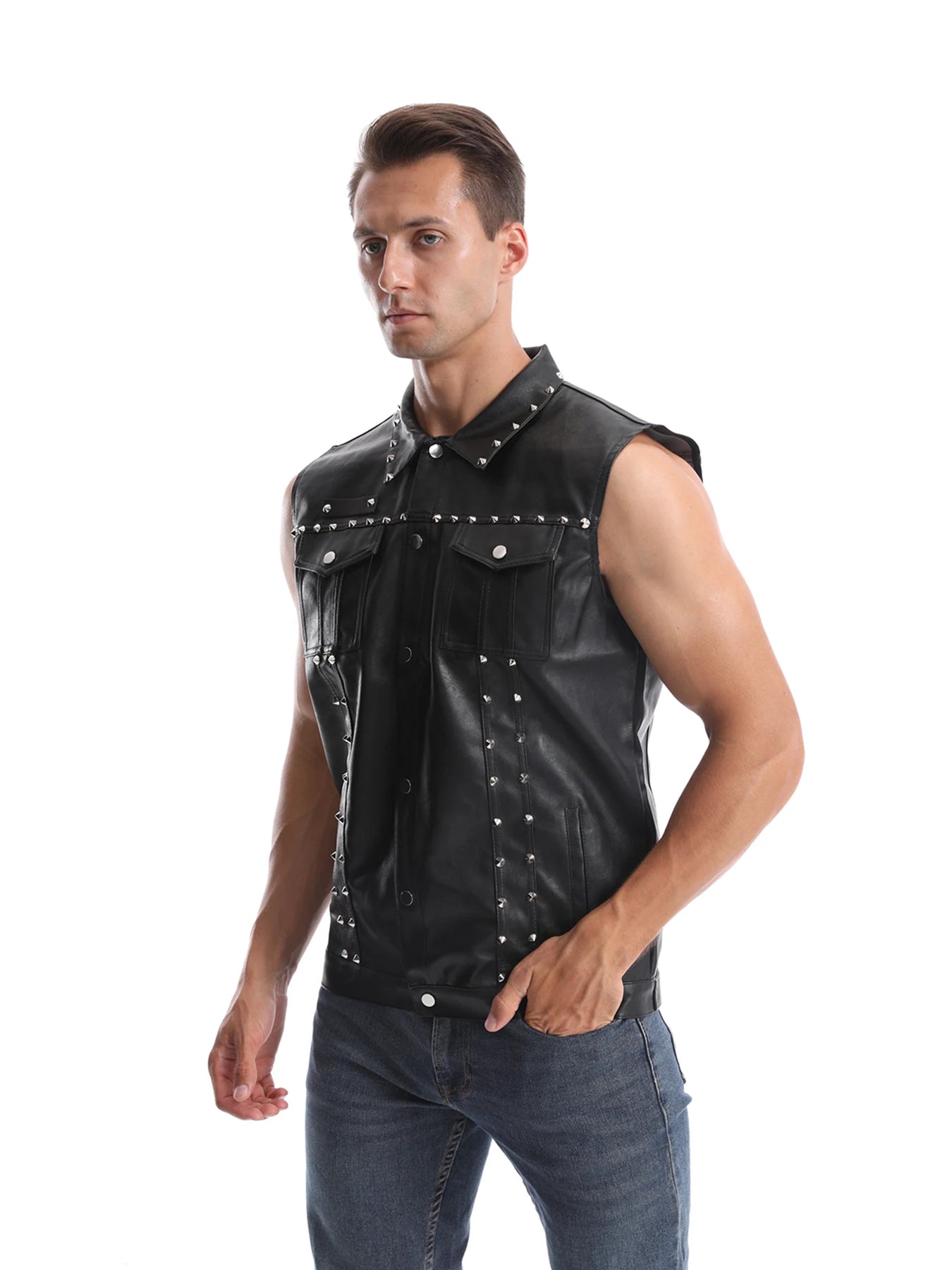 CN Zhejiang Men Punk Sleeveless Waistcoat Denim Jacket