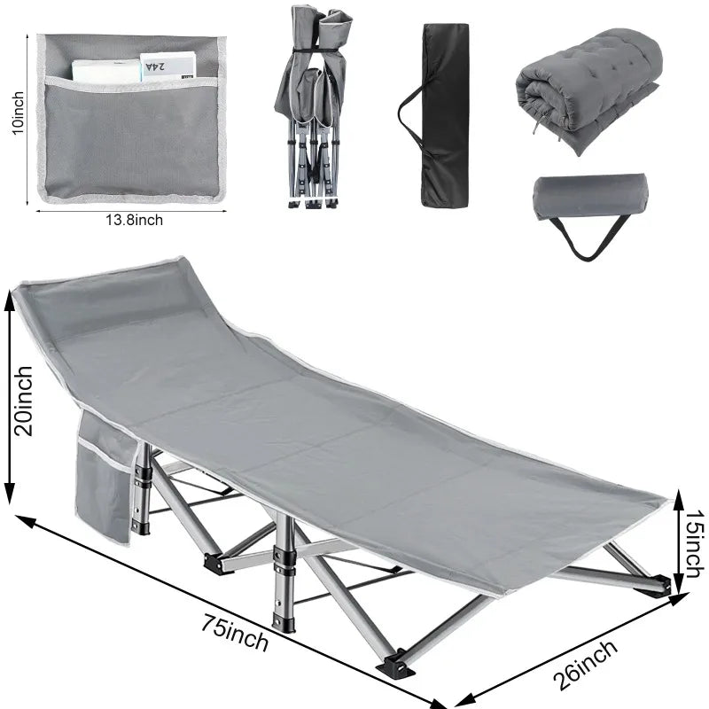 YTYIN Folding Bed Cot With Pillow Heavy Duty Camping Bed