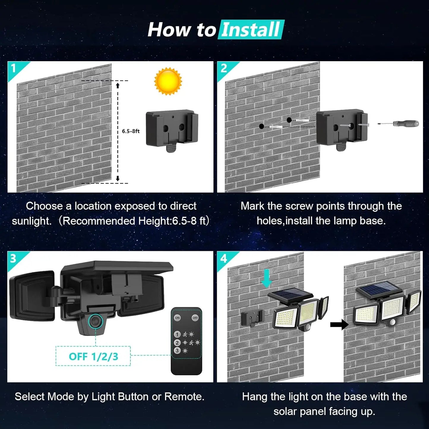 SZRSTH Three Head Solar Motion Sensor Light With 200 LEDs