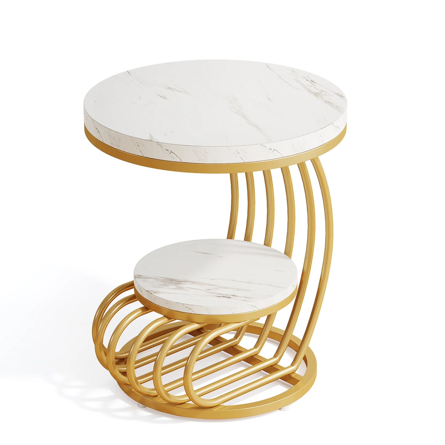 Tribesigns Round End Table With Storage Shelf Faux Marble