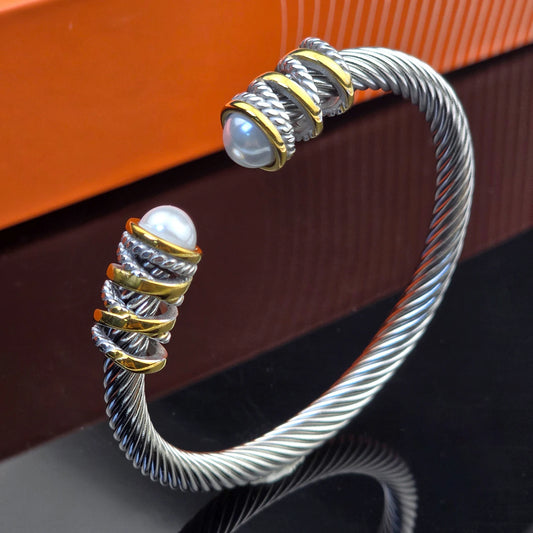 Kabolong Womens 6mm Stainless Steel Cable Cuff Bracelet