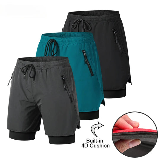 WOSAWECN 2 In 1 MTB Padded Cycling Breathable Shorts Men