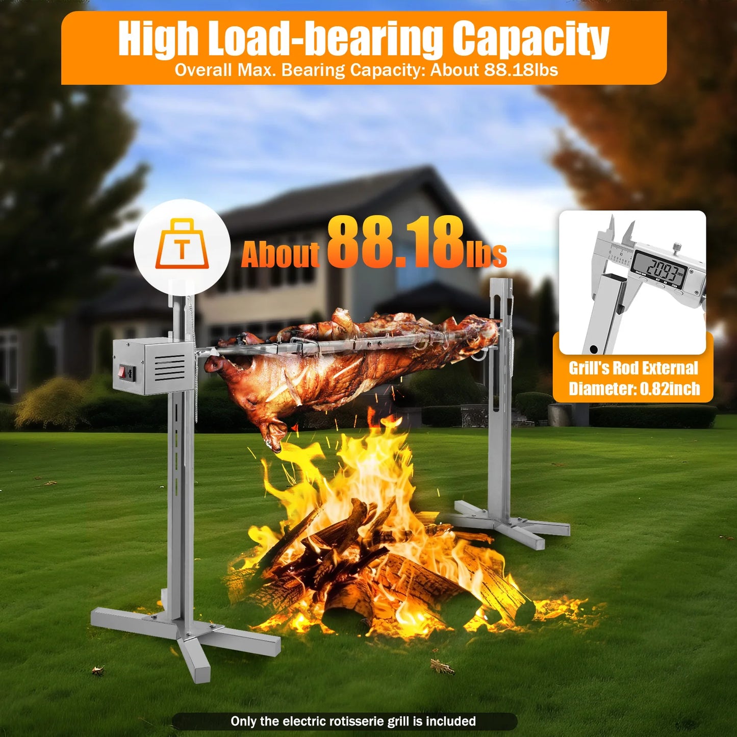 Electric Rotisserie BBQ Rack 40kg Load Capacity 20W 25W