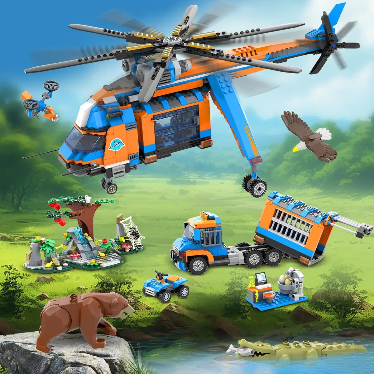 HOGOKIDS Jungle City Adventurer Helicopter Building Set