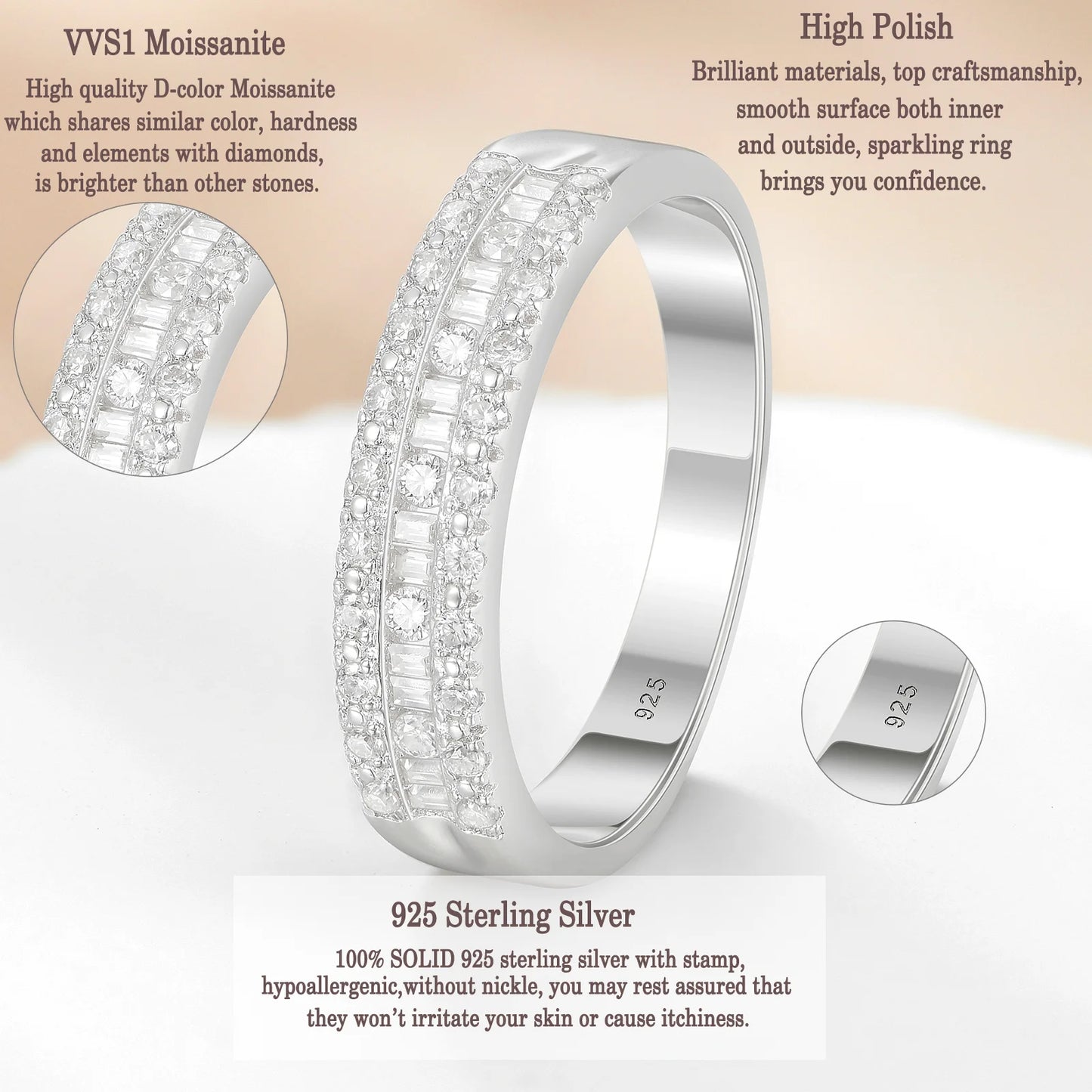 Newshe Moissanite Ring 925 Sterling Silver Half Eternity
