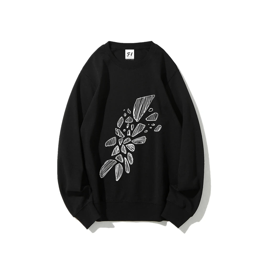 Closure Abstract Leaf Pattern Sweatshirt Artistic Sketch