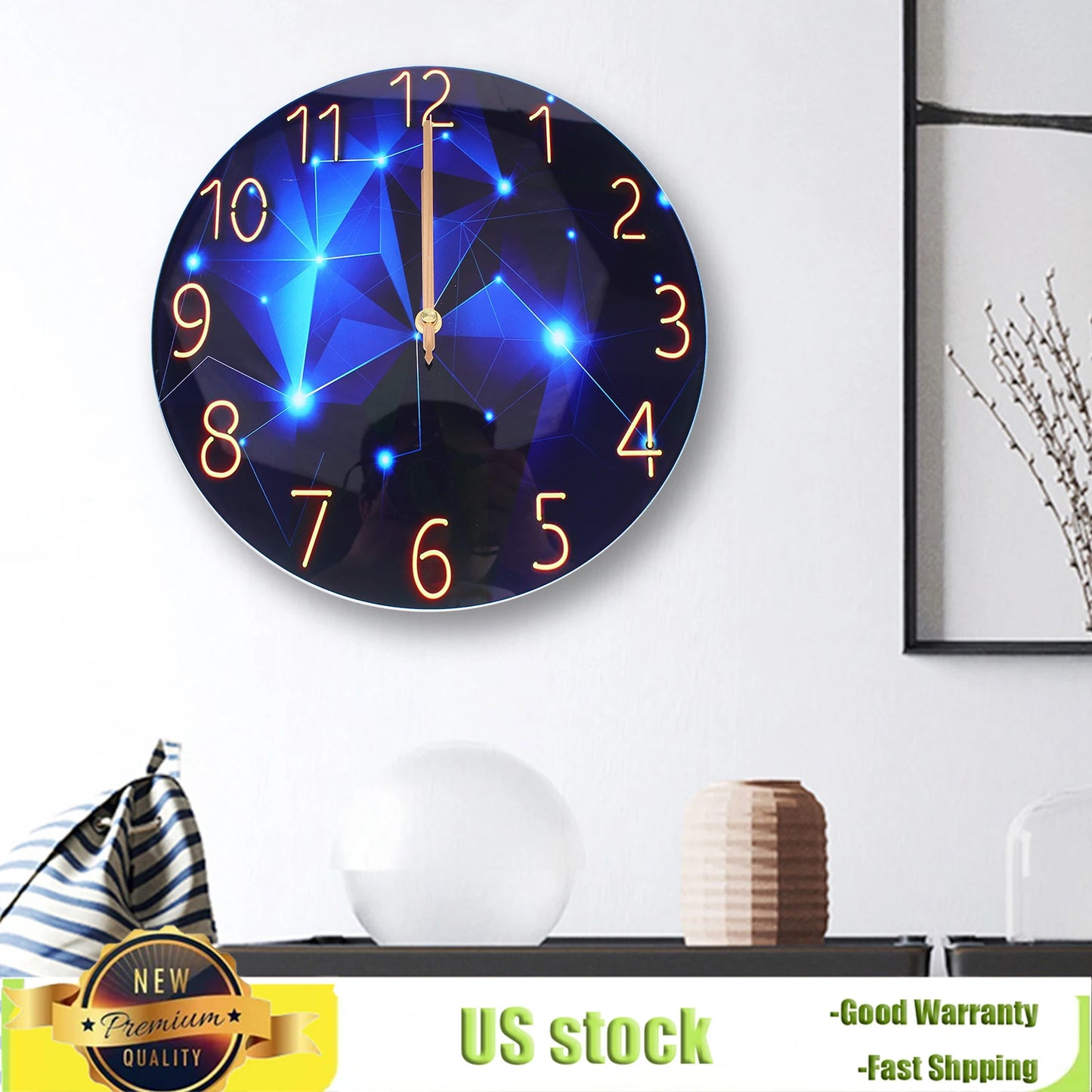 Blue Starry Glass Wall Clock by NoEnName Null