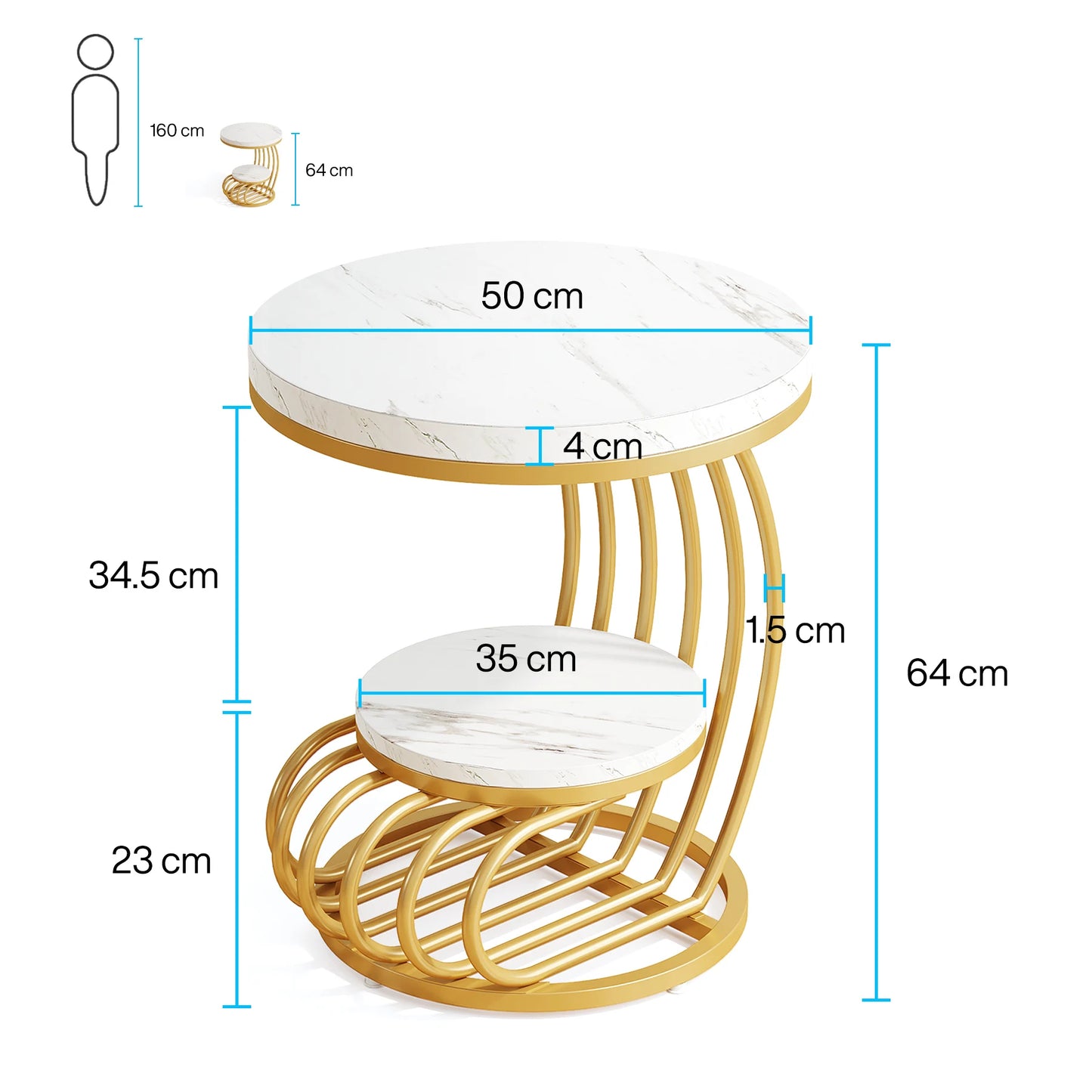 Tribesigns Round End Table With Storage Shelf Faux Marble