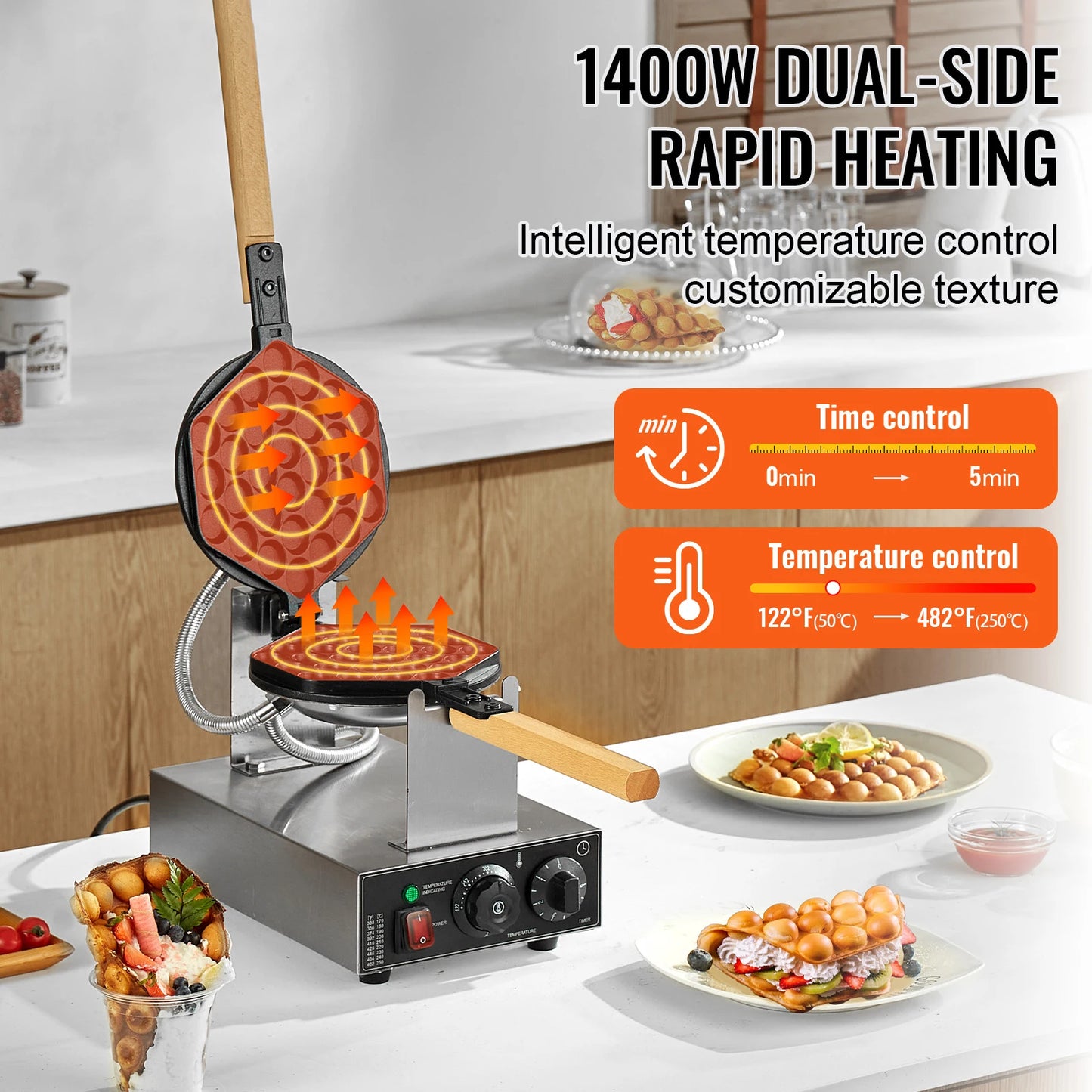 SucceBuy Commercial Egg Bubble Waffle Maker 1400W Stainless