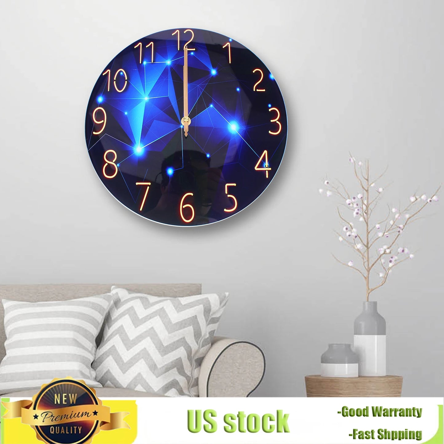 Blue Starry Glass Wall Clock by NoEnName Null