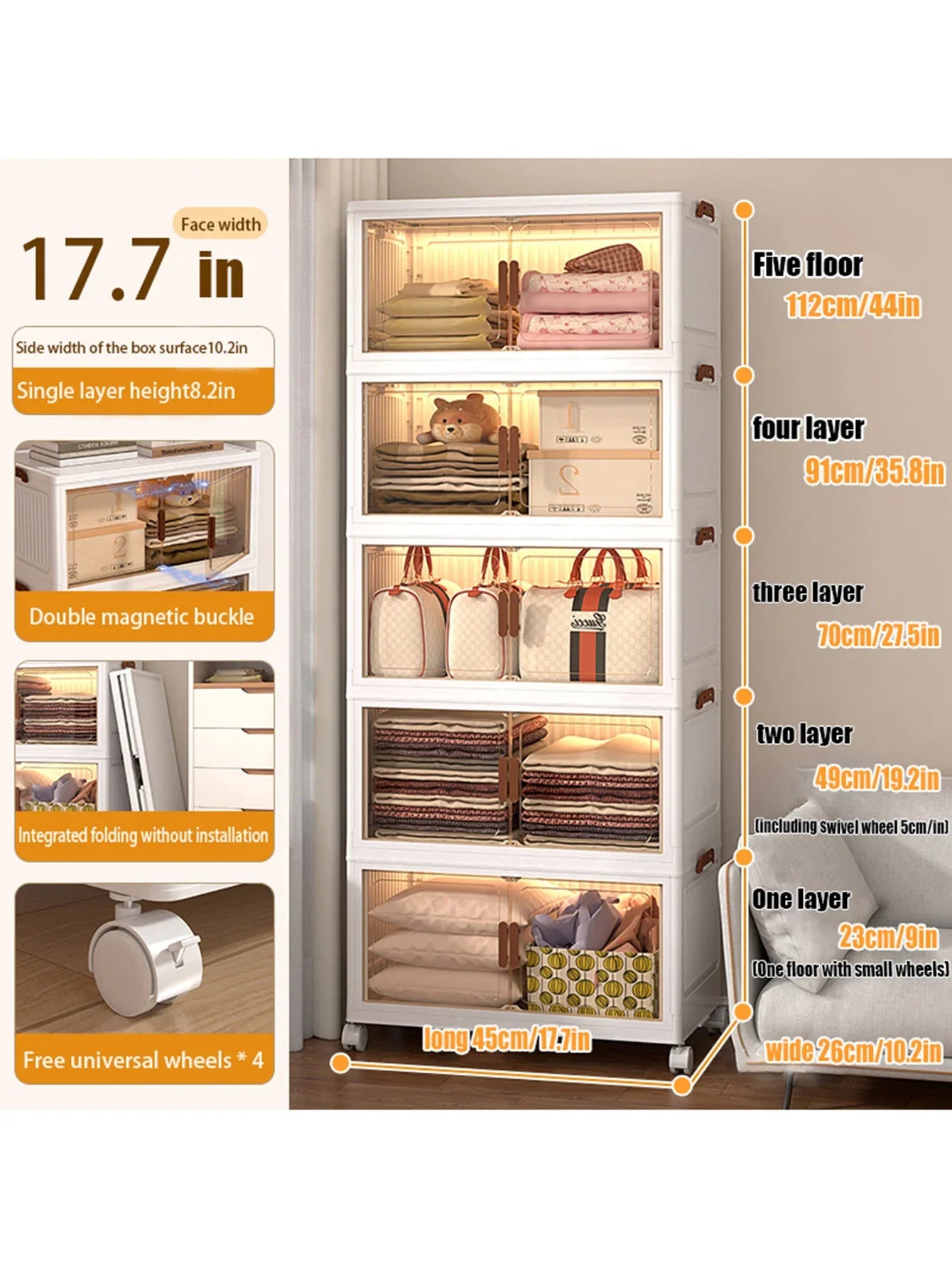 Hign-concerned 5-Layer Folding Cabinet With Magnetic Doors