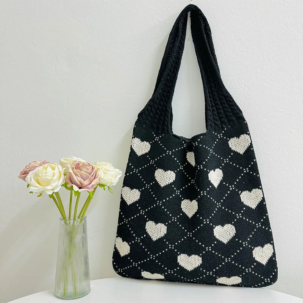 Shunmaii Heart Pattern Beach Tote Bag For Women Vacation