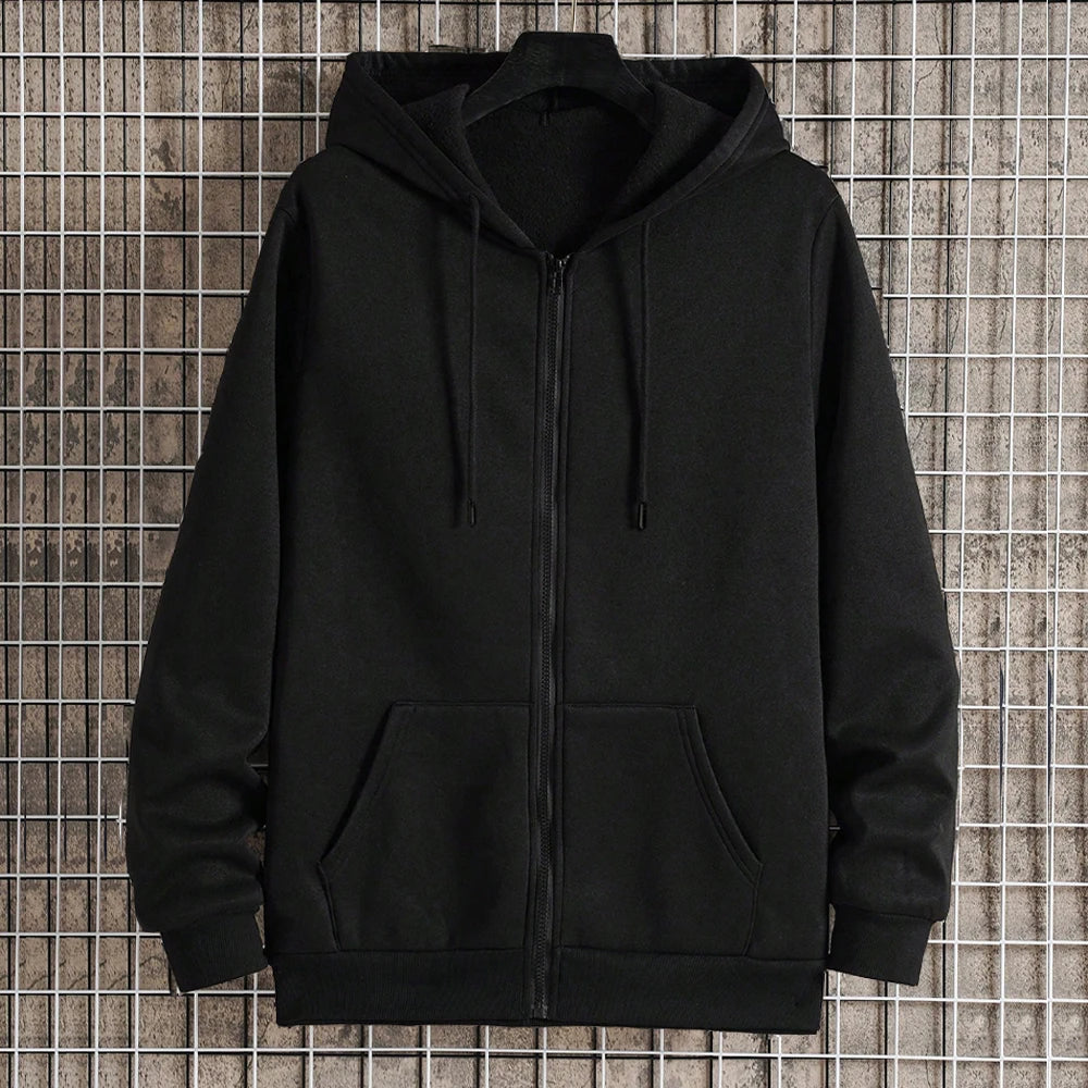 Autumn Men Hooded Jacket With Zipper Closure Sweatshirt