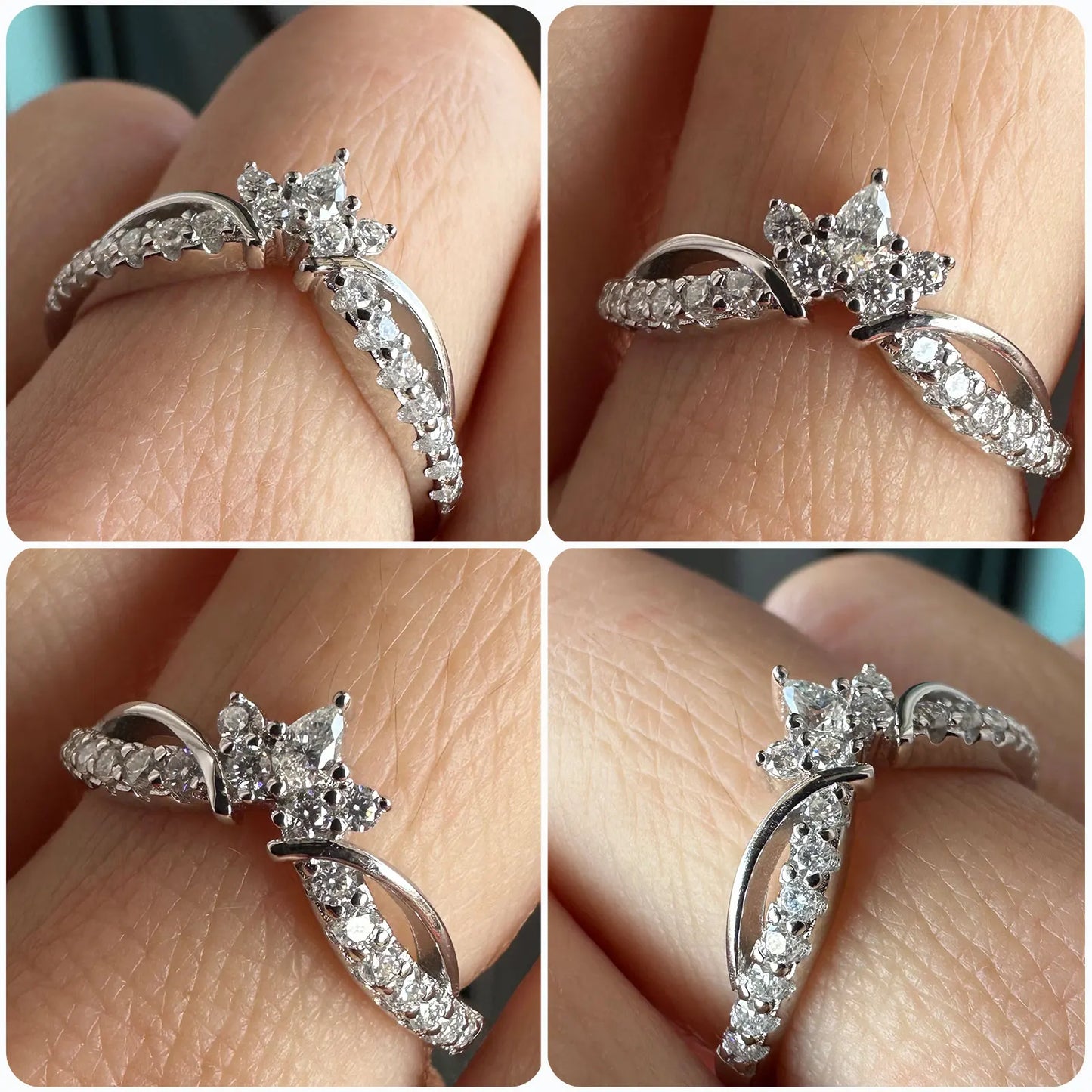 Newshe Moissanite Wedding Band Women Crown Ring 925 Silver