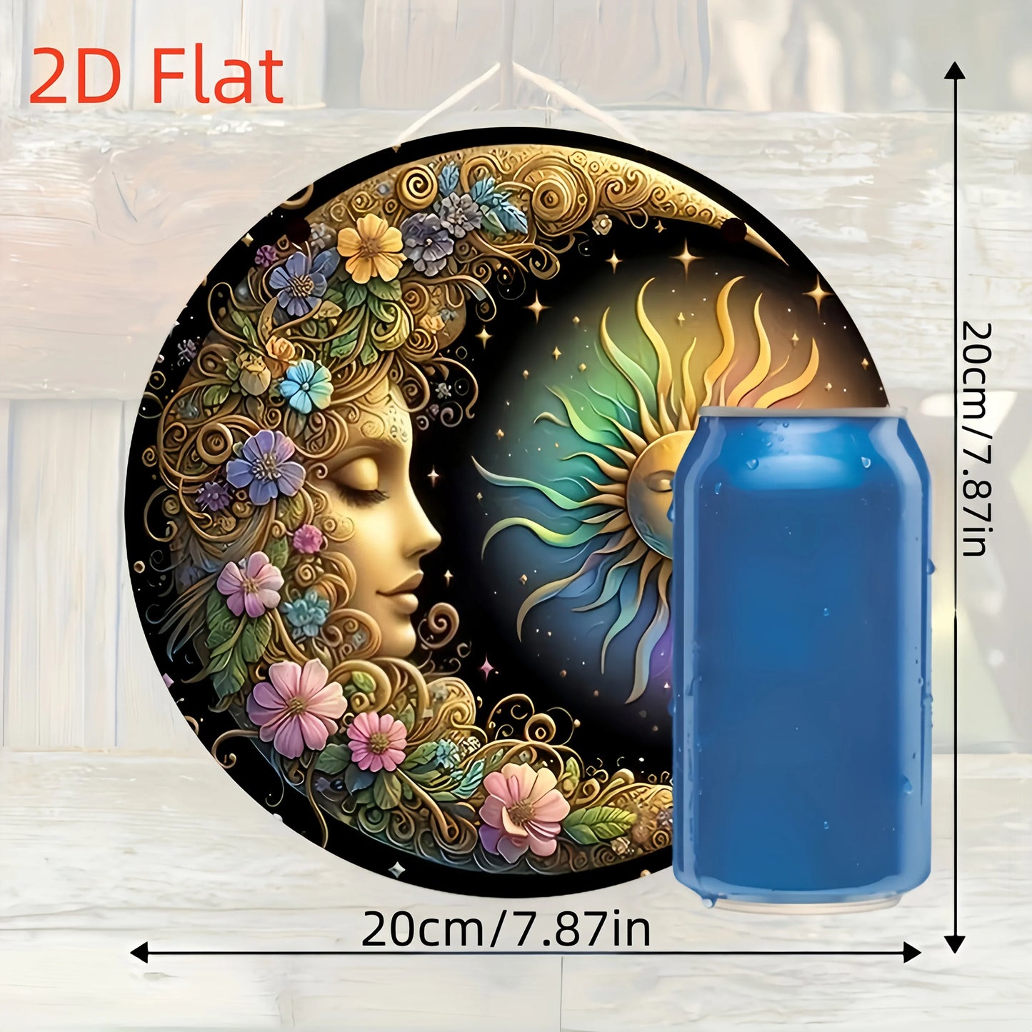 HelloYoung Floral Wood Mandala Sun and Moon Wall Art