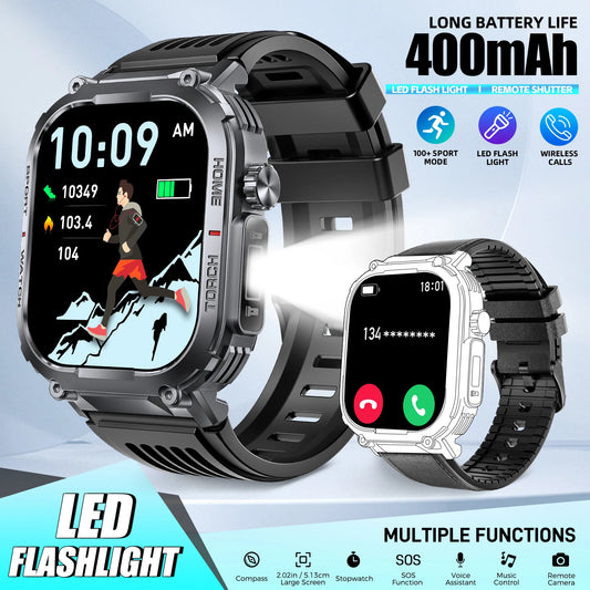 LaNikar Men Smart Watch 3ATM 2.02 Inch Compass LED HR