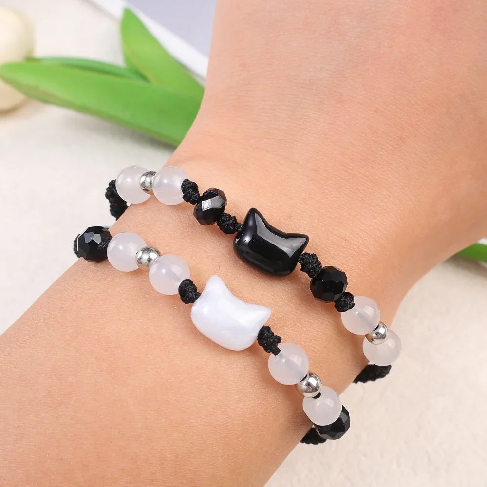CN Moonstone Obsidian Bracelets for Couples Minimalist Gift